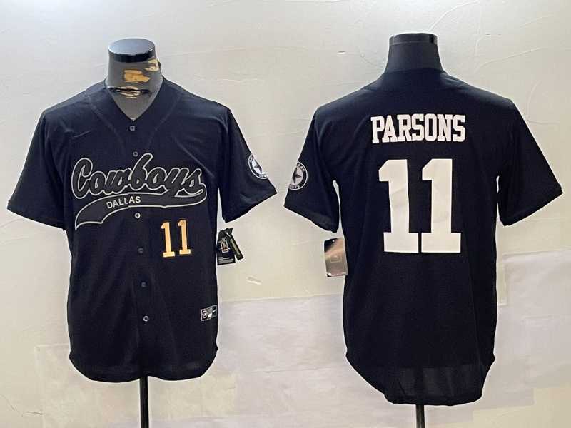 Men%27s Dallas Cowboys #11 Micah Parsons Black With Patch Cool Base Stitched Baseball Jerseys